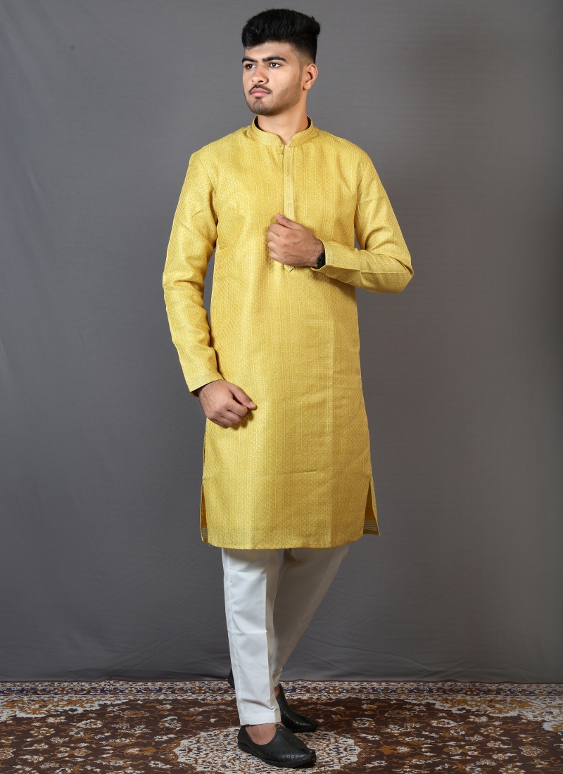 Shop Yellow Art Silk Party Wear Kafni Pajama Online Surat KF240884